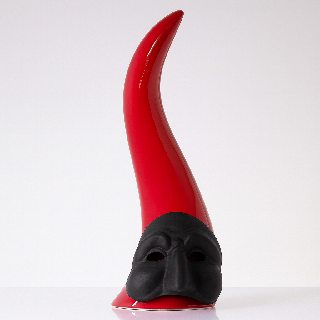 Corno rosso Spago di Terra con maschera in ceramica 39 cm