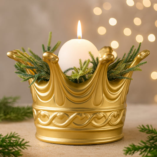 Corona Sharon Stefany in porcellana bianca e oro porta candele – Le Favole Living

