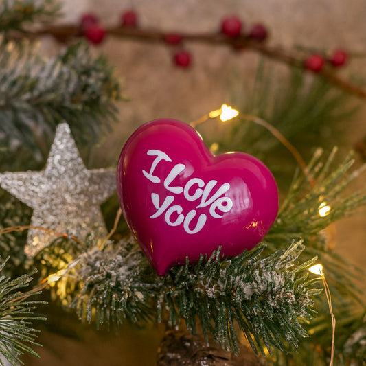 Cuore fuxia Capodimonte Sharon "I Love You" 9x7,5 cm – Decorazione d'amore Made in Italy