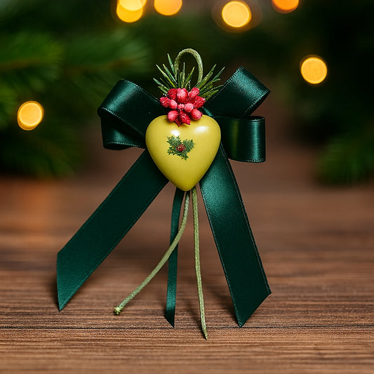 Cuore in porcellana Capodimonte con fiocco e albero di Natale – F.lli Majello – decorazione natalizia artigianale