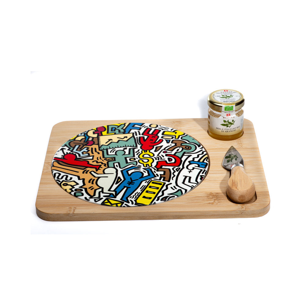 Cuorematto Tagliere 25x22 Con Coltello E Miele Graffiti Stile "Keith Haring" Da135