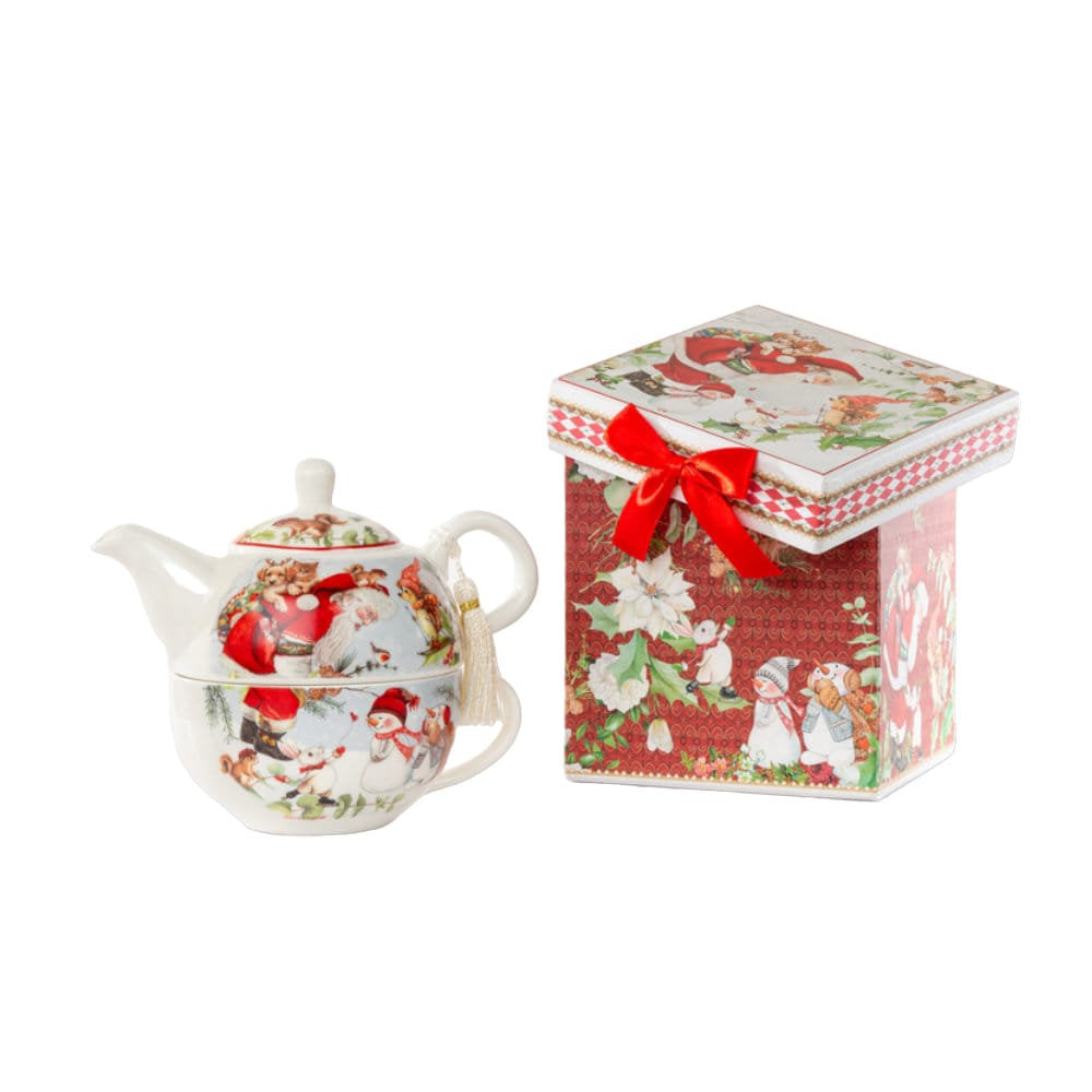 Cuorematto Tea For One H.13,5 Cm Tazza Santa Claus Con Scatola Casetta Regalo Natale Christmas