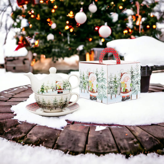 Cuorematto Tea For One H.16x17cm Tazza Santa Claus Con Scatola Casetta Regalo Natale Christmas C