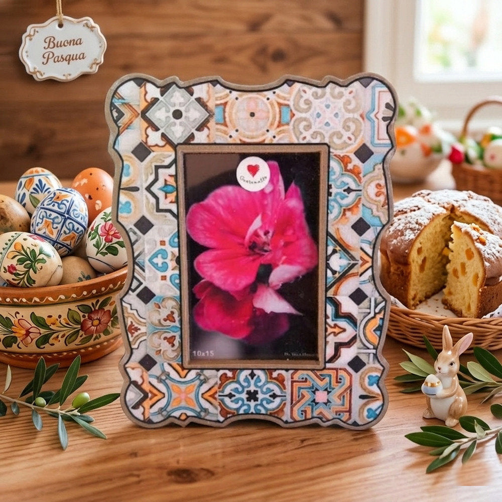 Cuorematto Portafoto Cuor Damasco Legno 23 cm