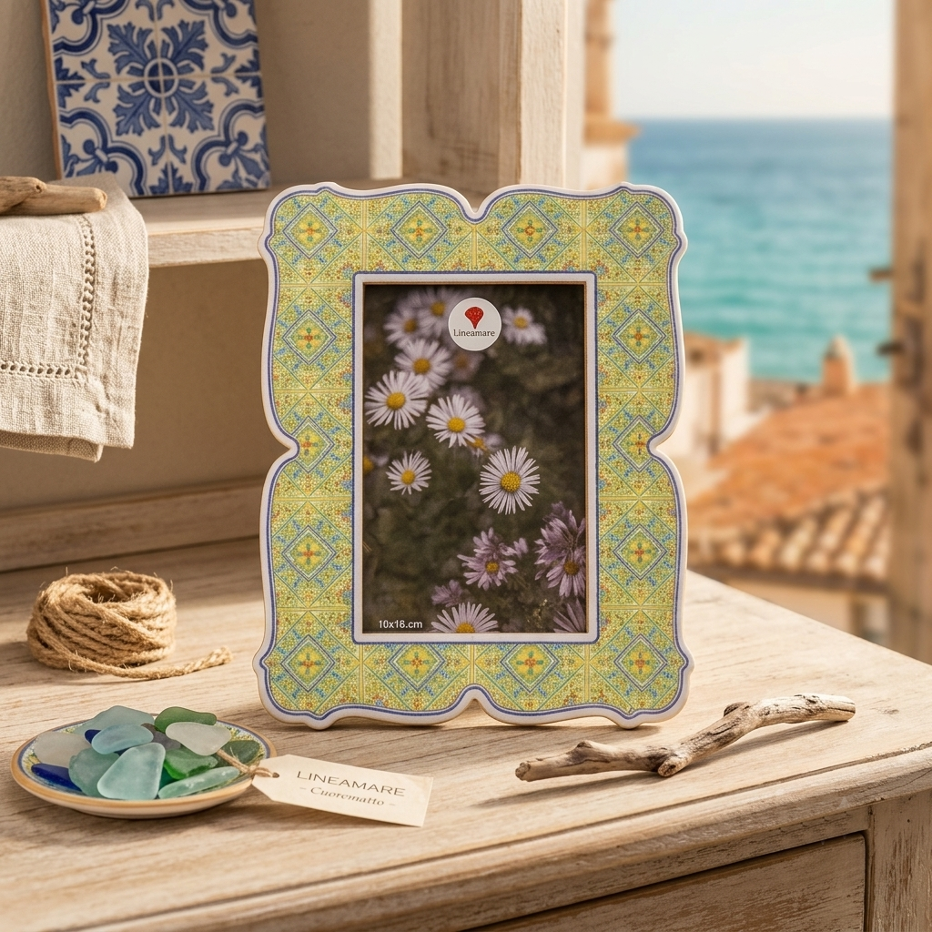Cuorematto Portafoto Mediterraneo Legno Decorato 33/23 cm