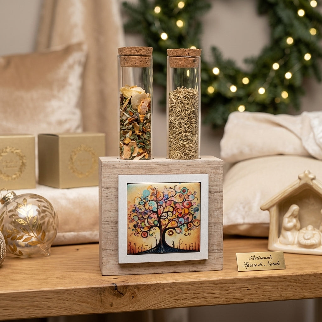 Cuorematto Portaspezie in Legno con Decoro Albero della Vita - D9054