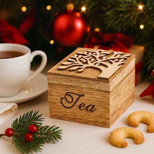 Cuorematto Scatola Tea Legno Albero della Vita – Misure 8x8x7 cm