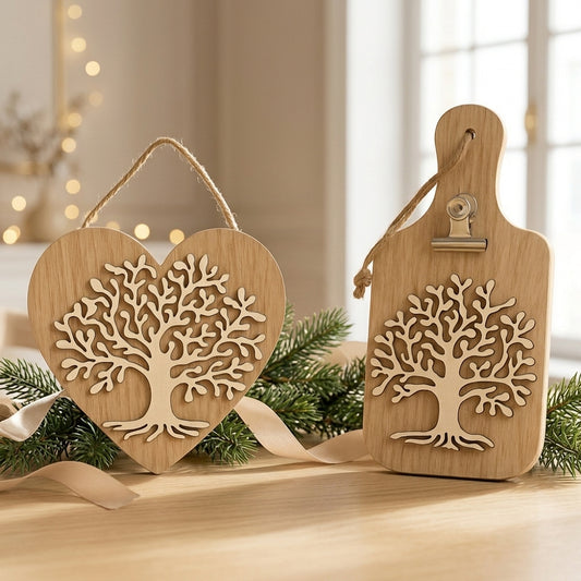 Cuorematto Set Appendino Cuore e Tagliere Porta Note Albero della Vita Legno