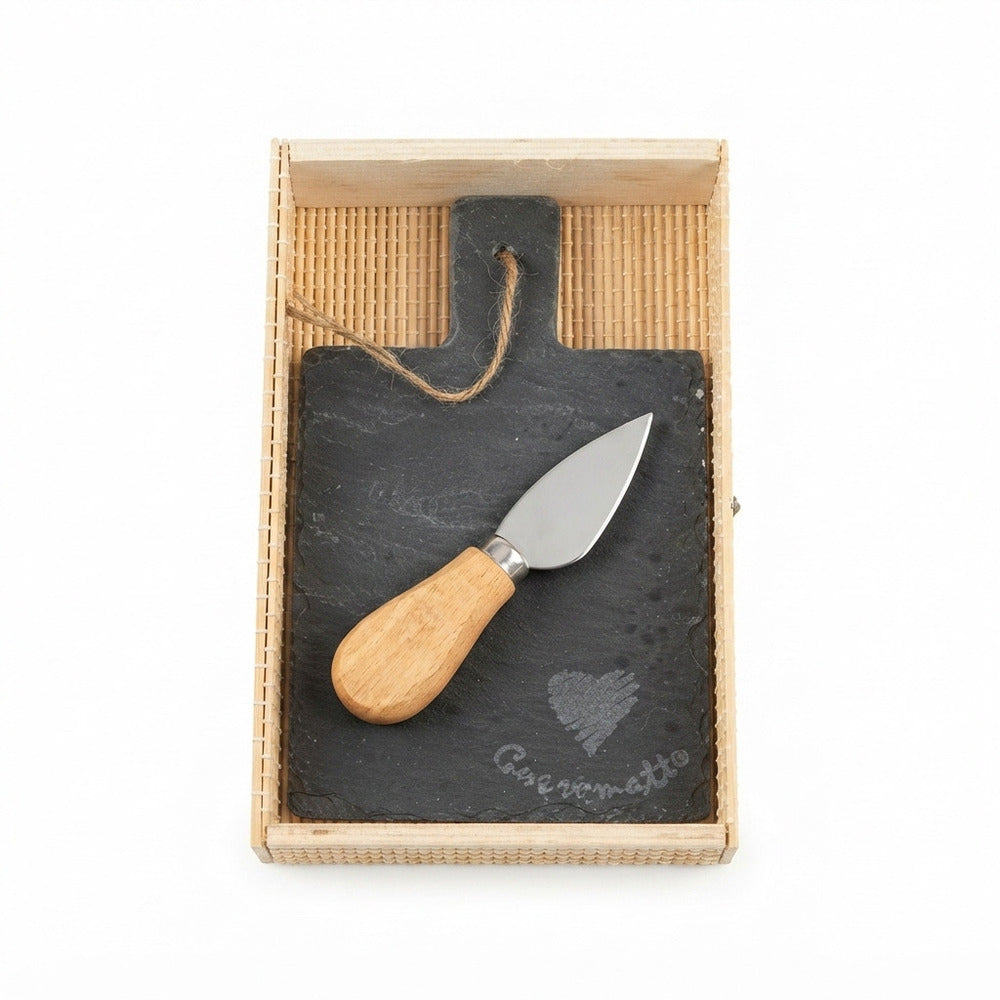 Cuorematto Tagliere Ardesia con Coltello Formaggio 19x10 cm