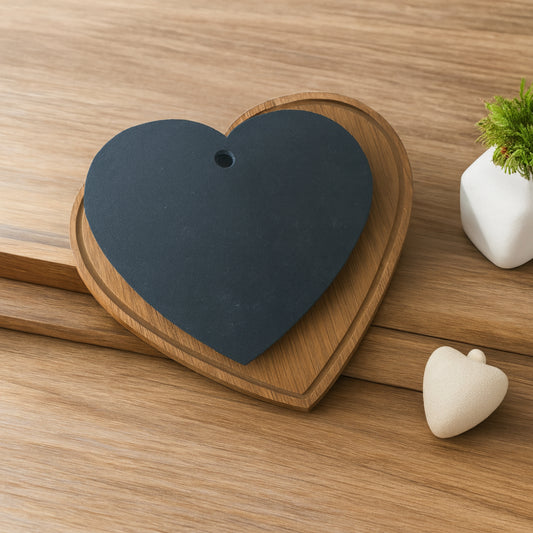 Cuorematto Tagliere Ardesia e Legno a Cuore 15 cm