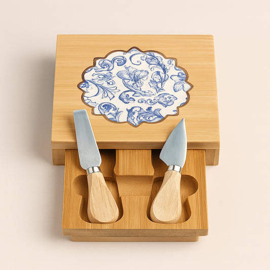Cuorematto Tagliere in Legno 16x16 con Coltelli Formaggio D9025