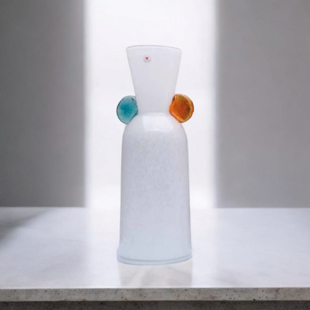 Cuorematto Vaso in Vetro 39 cm Bianco, Ambra e Acquamarina Design