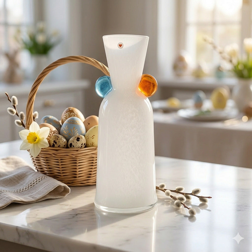 Cuorematto Vaso in Vetro 39 cm Bianco, Ambra e Acquamarina Design