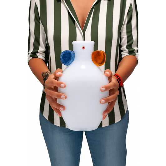 Cuorematto Vaso in Vetro 28 cm Bianco Ambra e Bleu Design