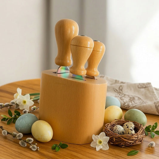 D&D Ceppo in Legno + Set 3 Utensili Formaggio 20 cm