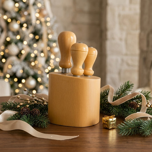 D&D Ceppo in Legno + Set 3 Utensili Formaggio 20 cm