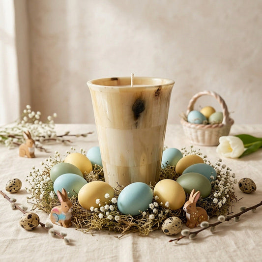 Daliana Porta Candela Avorio con candela rossa H11,5 cm