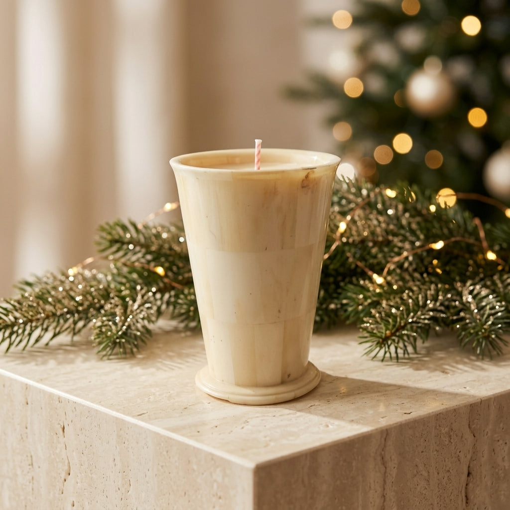 Daliana Porta Candela Avorio con candela rossa H11,5 cm