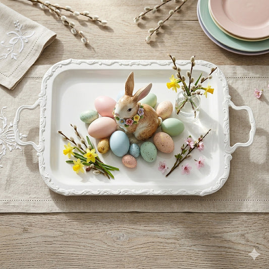 Daliana Vassoio Old Sheffield Shabby Chic bianco 57 cm