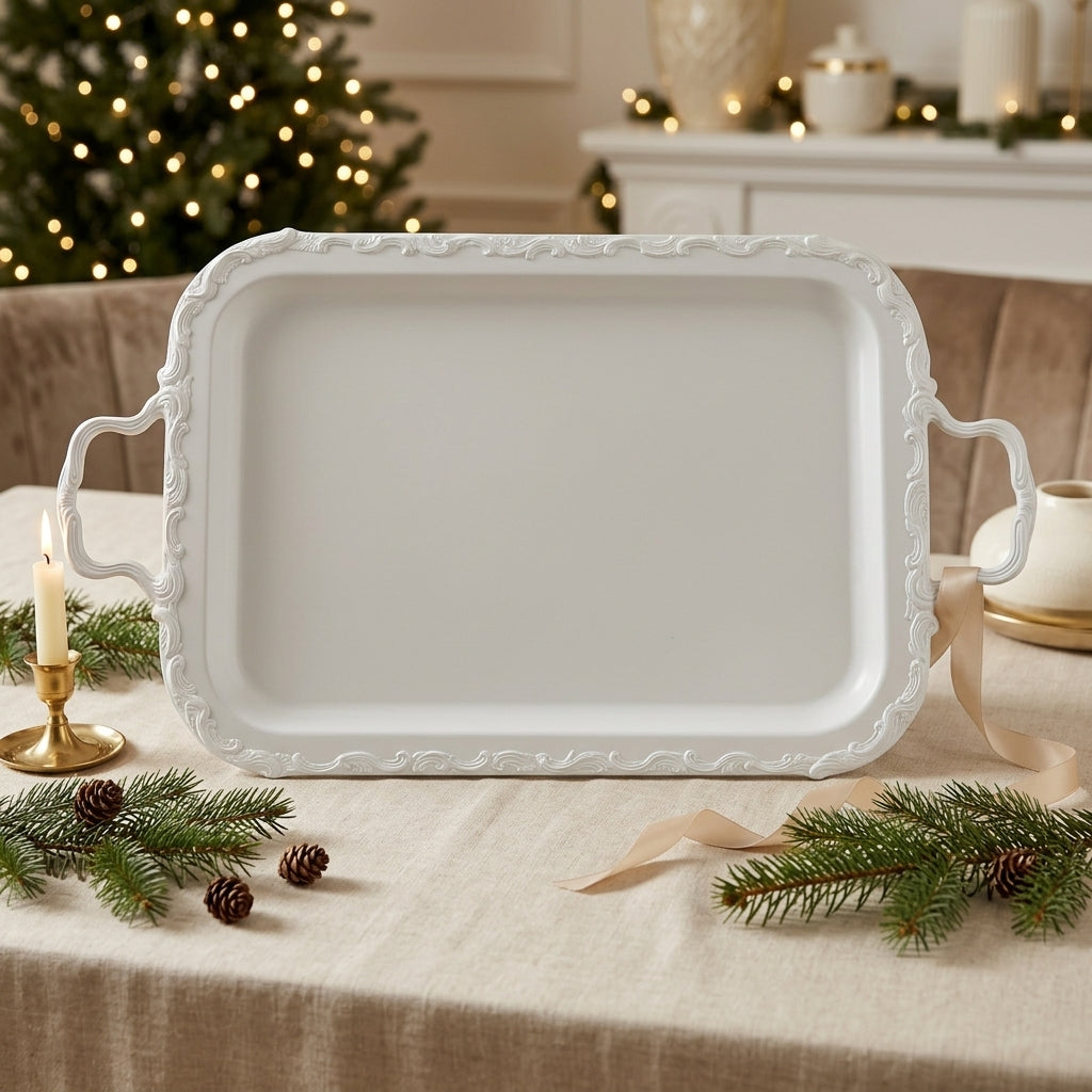 Daliana Vassoio Old Sheffield Shabby Chic bianco 57 cm
