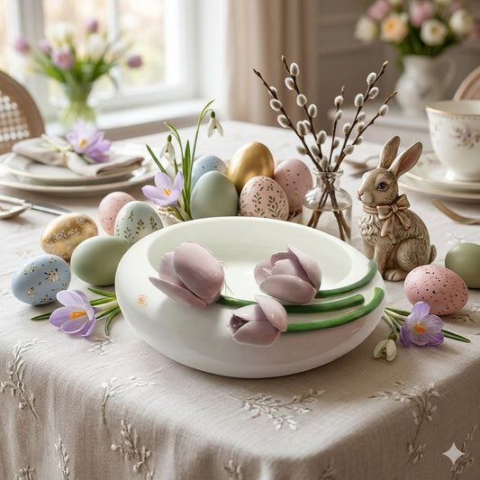 Dea Capodimonte Centrotavola con Tulipani in Ceramica Ø 32 cm