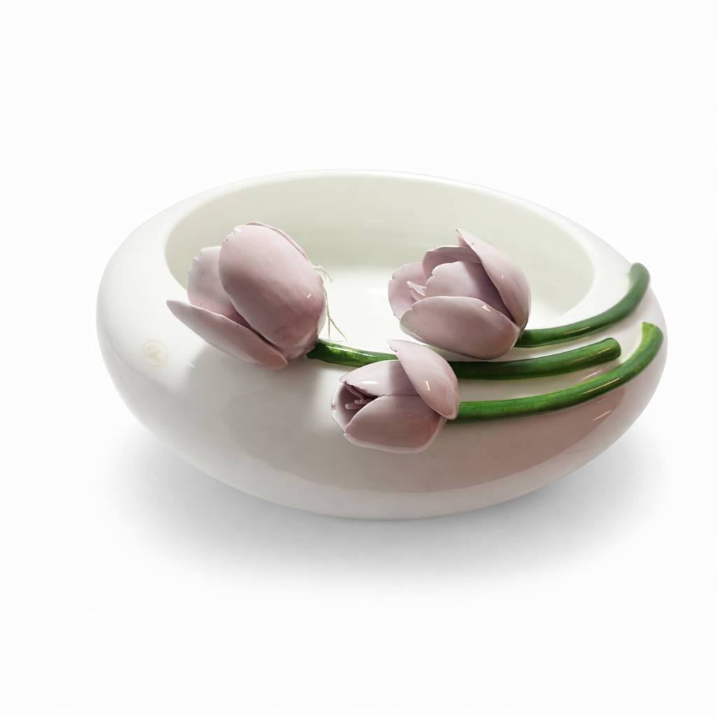 Dea Capodimonte Centrotavola con Tulipani in Ceramica Ø 32 cm