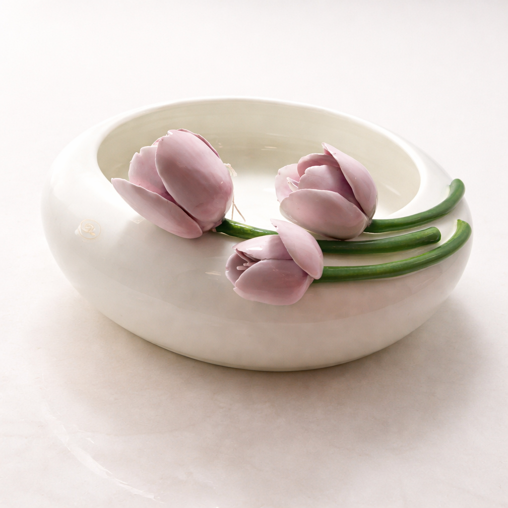 Dea Capodimonte Centrotavola con Tulipani in Ceramica Ø 32 cm