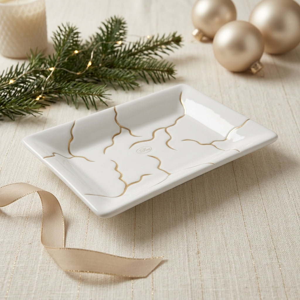 Dea Capodimonte Piatto Bianco con Strisce Oro 21,5 cm