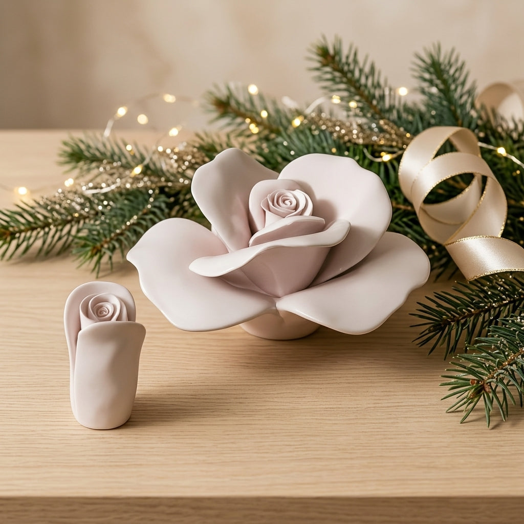 Dea Capodimonte Porta Candela Rosa Cipria Ceramica H 11 cm