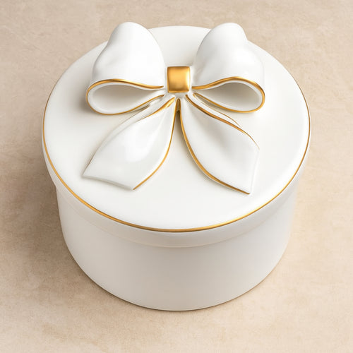 Dea Capodimonte Scatola Bianca con Fiocco Oro Ø14xH11,5 cm