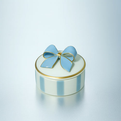 Dea Capodimonte Scatola Celeste Polvere a Coste con Fiocco Ø10xH7,5 cm