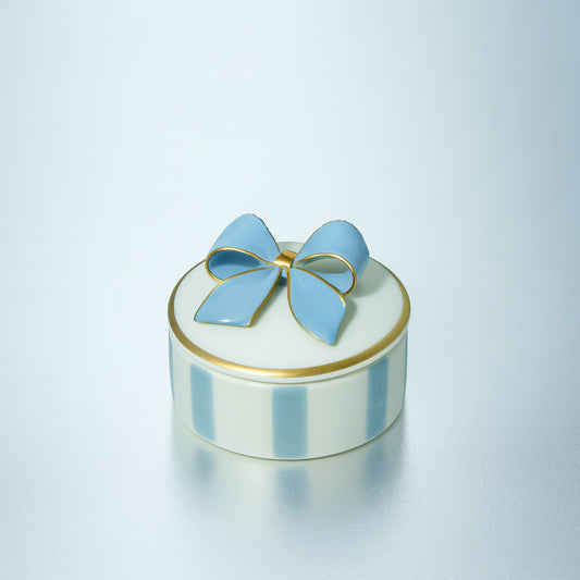 Dea Capodimonte Scatola Celeste Polvere a Coste con Fiocco Ø10xH7,5 cm