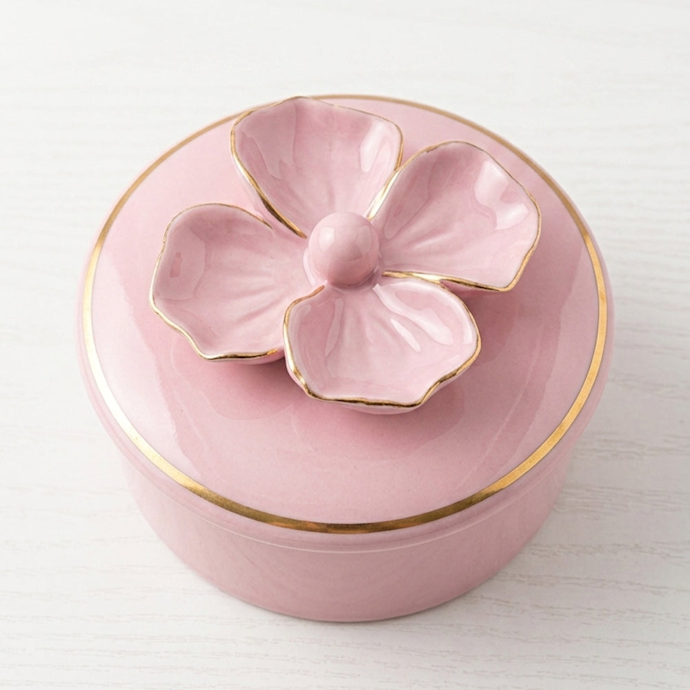 Dea Capodimonte Scatola Porcellana Rosa Fiore Oro Ø13xH9,5