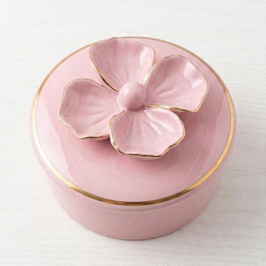 Dea Capodimonte Scatola Porcellana Rosa Fiore Oro Ø13xH9,5