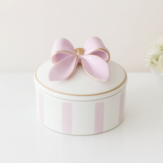 Dea Capodimonte Scatola Rosa Cipria a Coste con Fiocco Ø10xH7,5 cm