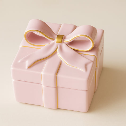 Dea Capodimonte Scatola Rosa Cipria con Fiocco Oro H 11x12,5 cm