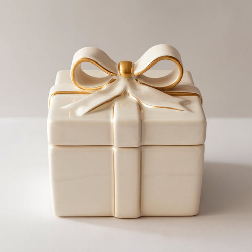 Dea Capodimonte Scatola Tortora con Fiocco Oro H 16x13 cm