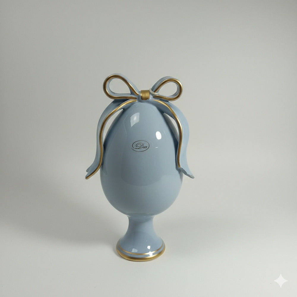 Dea Capodimonte Uovo Decorativo in Ceramica Polvere con Fiocco Oro H 22 cm