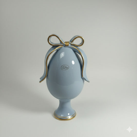 Dea Capodimonte Uovo Decorativo in Ceramica Polvere con Fiocco Oro H 22 cm