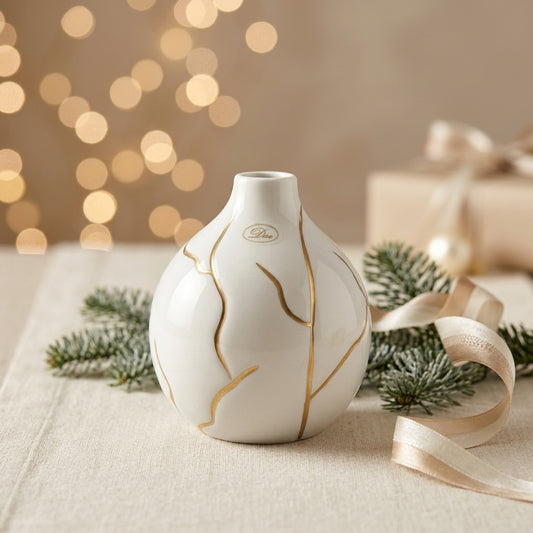Dea Capodimonte Vasetto con Strisce Oro in Ceramica 16 cm