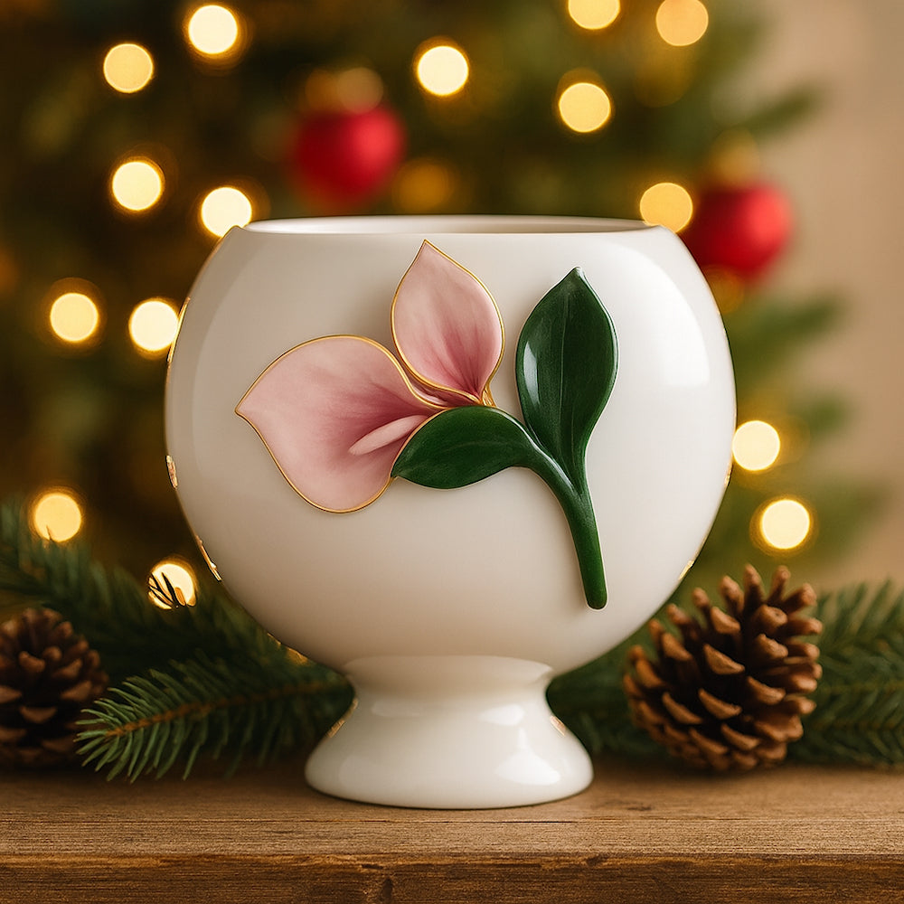 Dea Capodimonte Vaso Bianco con Calla Verde e Cipria H 16x16 cm