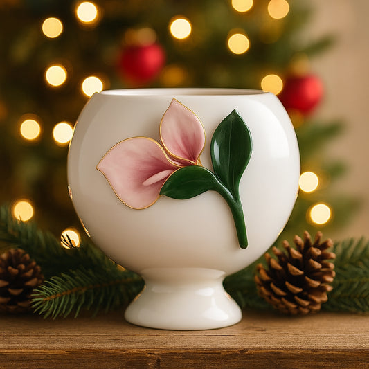 Dea Capodimonte Vaso Bianco con Calla Verde e Cipria H 16x16 cm