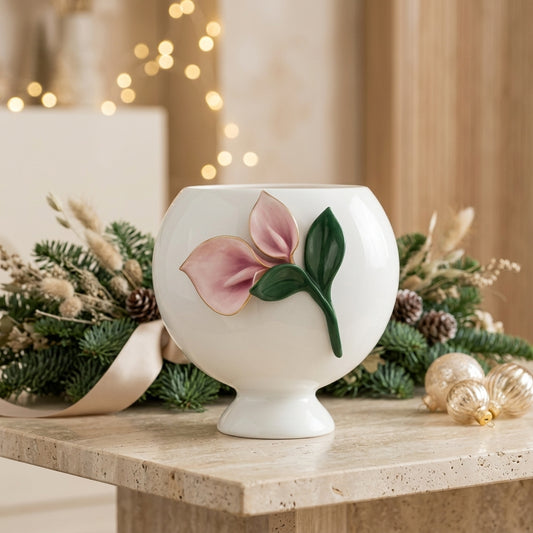 Dea Capodimonte Vaso Bianco con Calla Verde e Cipria H 16x16 cm