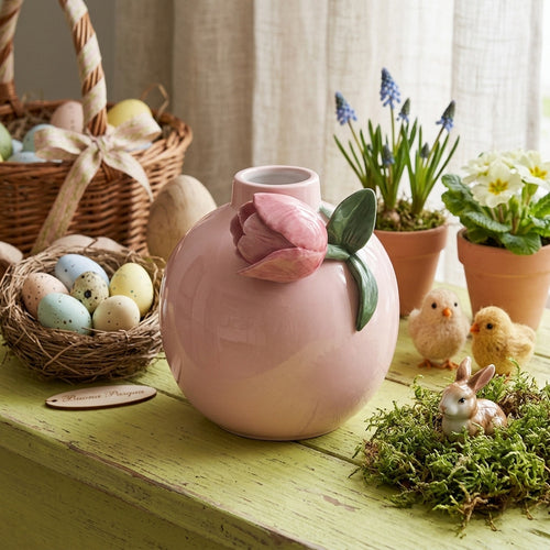 Dea Capodimonte Vaso Cipria con Rosa Carminio H 16x13 cm