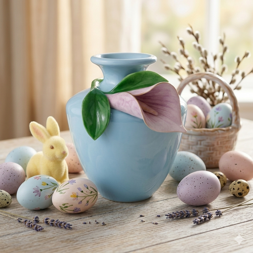 Dea Capodimonte Vaso Polvere con Calla Verde Cipria H 16x14 cm