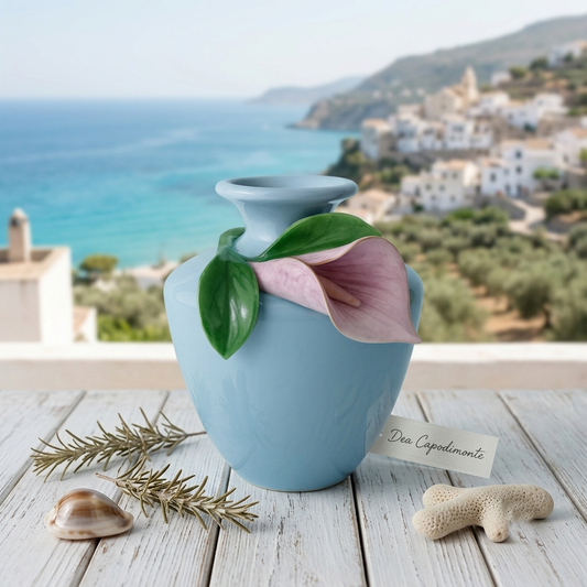 Dea Capodimonte Vaso Polvere con Calla Verde Cipria H 16x14 cm