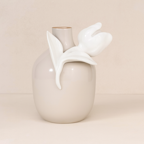 Dea Capodimonte Vaso Tortora con Rosa Bianca H 16x13 cm