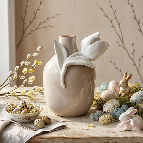 Dea Capodimonte Vaso Tortora con Rosa Bianca H 16x13 cm