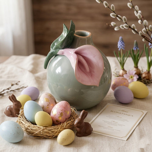 Dea Capodimonte Vaso Verde Salvia con Calla Ceramica H 16 cm