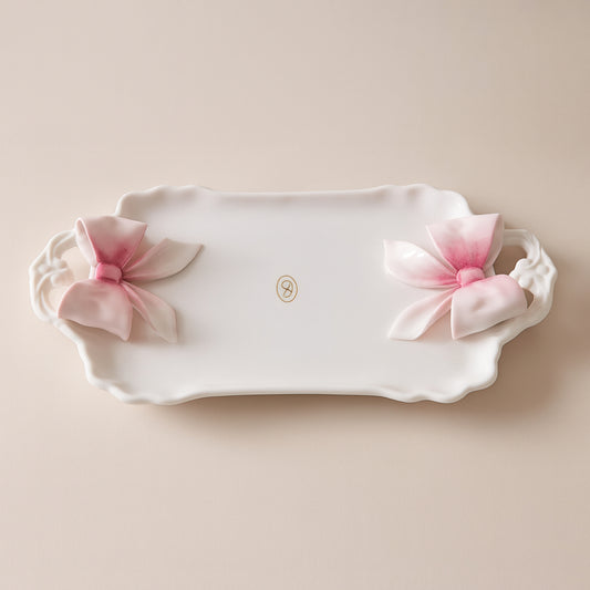 Dea Capodimonte Vassoio Bianco con Fiocchi Cipria 32x17 cm
